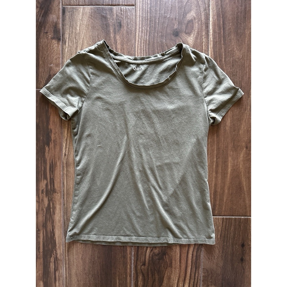 Quince Women Olive Green Scoop Neck Short Sleeve Tee Shirt XS Cotton Basic